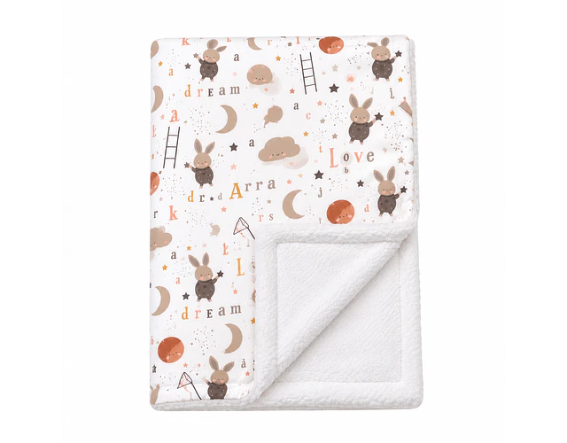 Manta Polar Blanco- Conejitos Beige