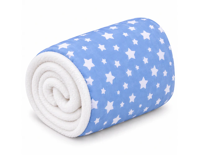 Manta Polar blanco; Azul Jeans Estrellas Blancas