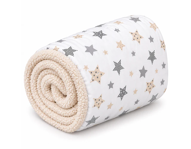 Manta Corderito - Blanco Estrellas Gris-Beige