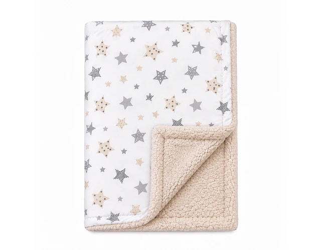 Manta Corderito - Blanco Estrellas Gris-Beige