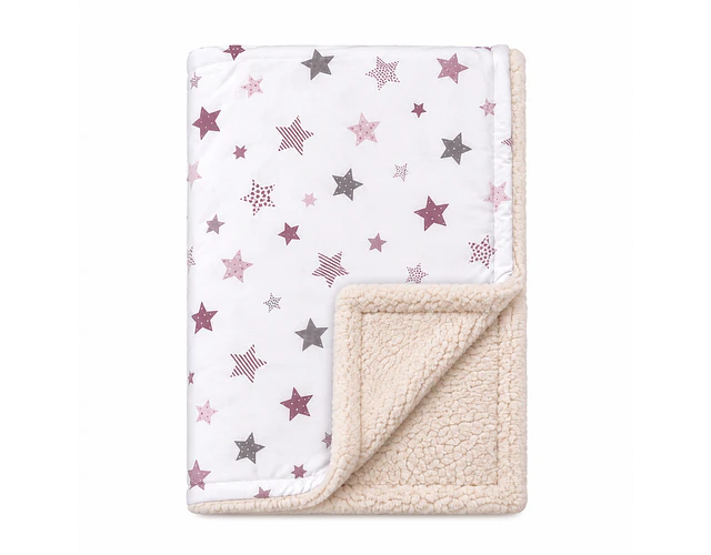 Manta Corderito - Blanco Estrellas Rosada-Lila