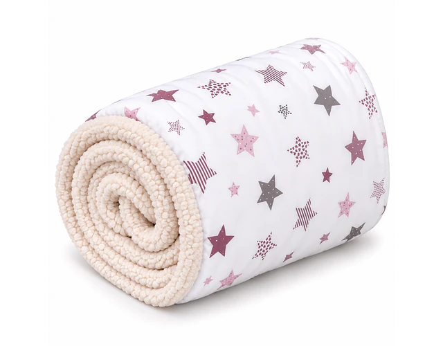 Manta Corderito - Blanco Estrellas Rosada-Lila