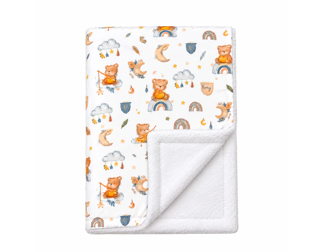 Manta Polar Blanco - Ositos Beige