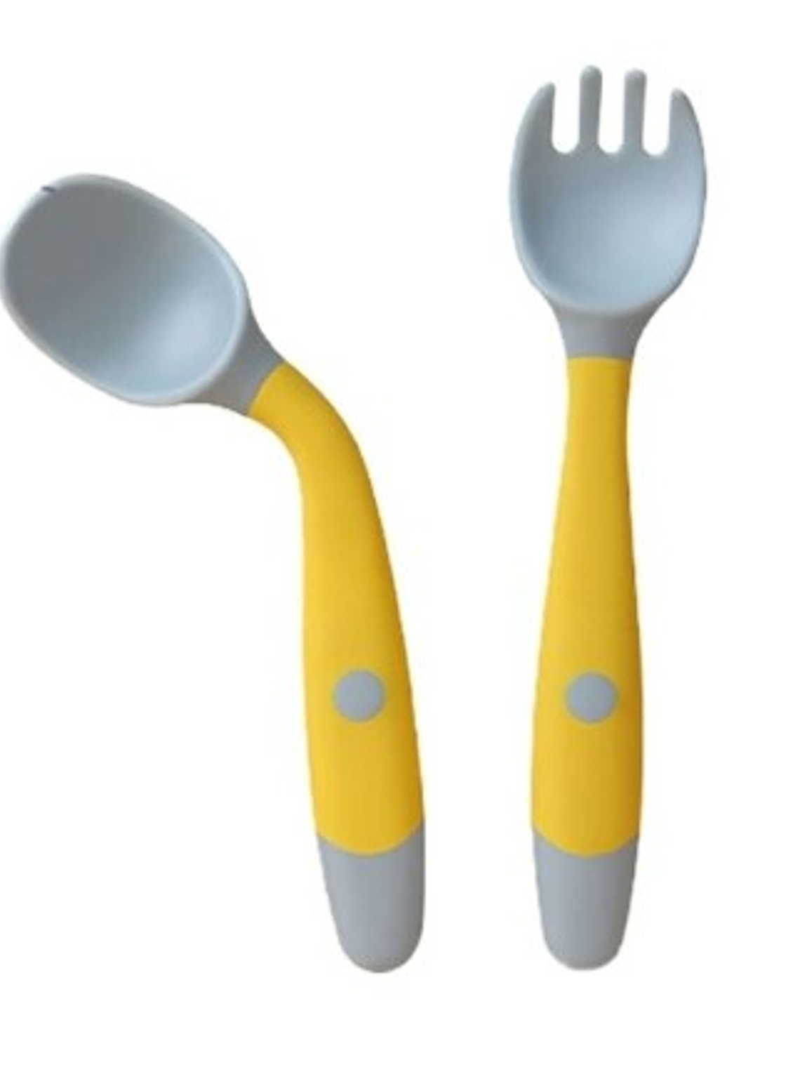 Set cuchara y tenedor silicona flexible amarillo-celeste 1