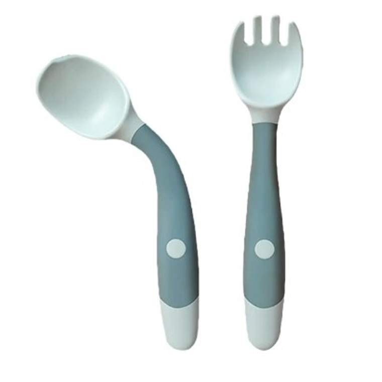 Set cuchara y tenedor silicona flexible azul-celeste 1