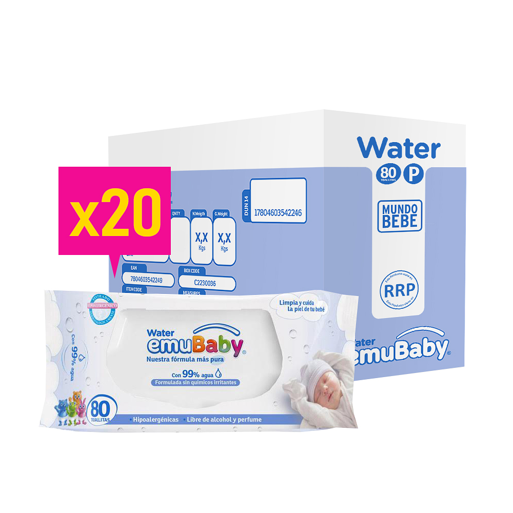 Emubaby Water Toallitas Húmedas 1600 unidades 20x80un