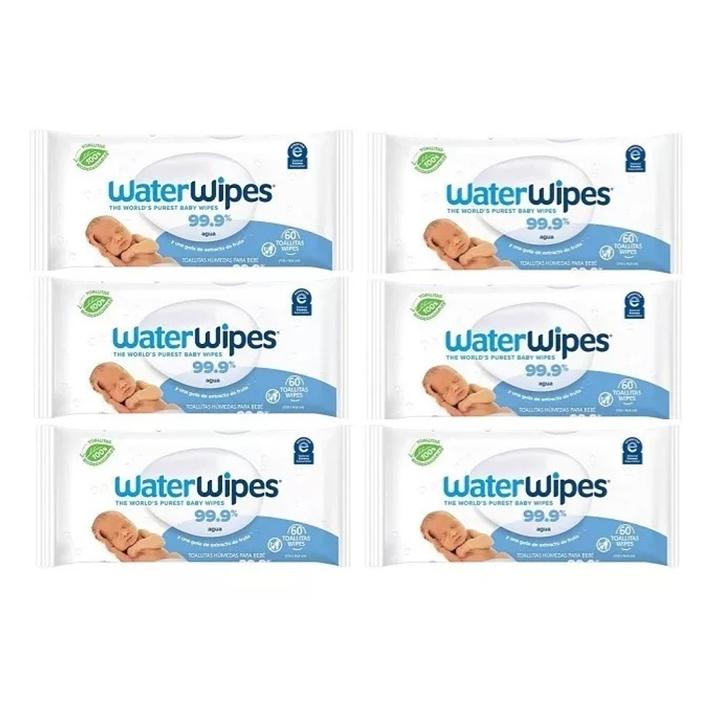 Pack 9 paquetes toallitas húmedas de bebé biodegradables, Water Wipes