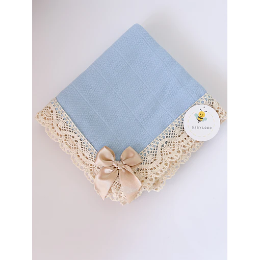 FRALDA DE PANO COM LAÇO E RENDA PERSONALIZAD - Azul