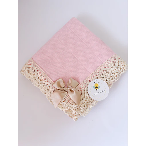 FRALDA DE PANO COM LAÇO E RENDA PERSONALIZAD - Rosa Claro