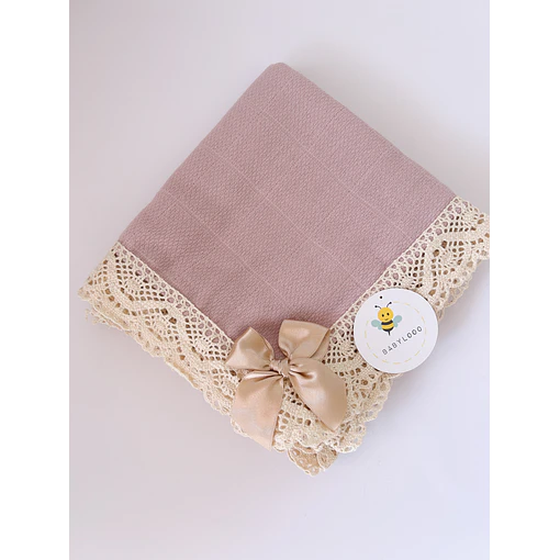 FRALDA DE PANO COM LAÇO E RENDA PERSONALIZAD - Rosa ve