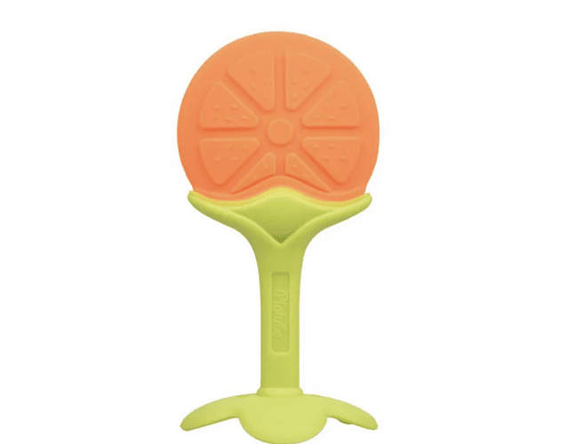 Mordedor fruta con pedestal naranja