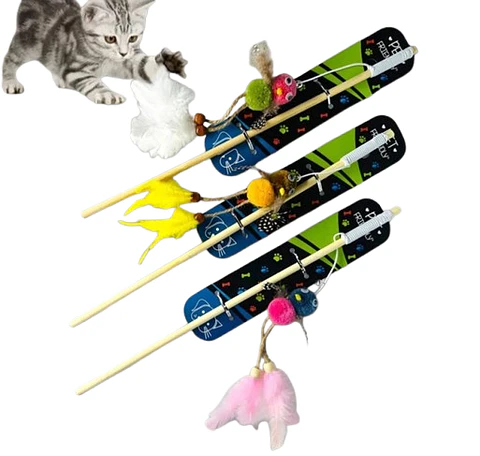 Caña Interactiva con Plumas para Gatos