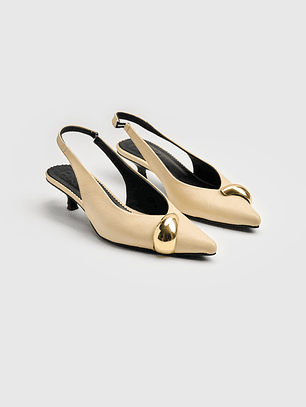 Zapatos De Tacón Destalonado En Cuero Con Joya