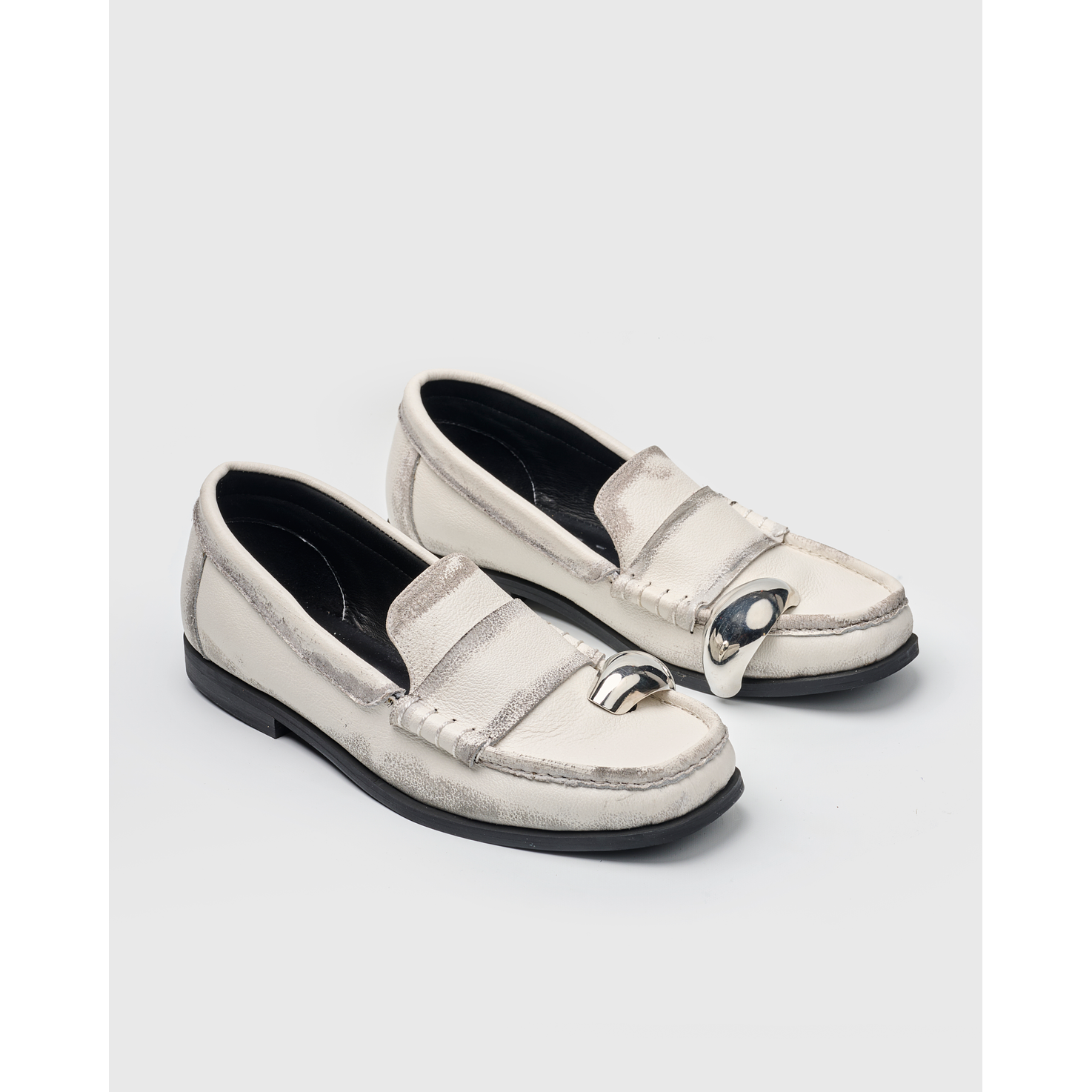 Mocasines Envejecidos Perla Y Joya Plata  2