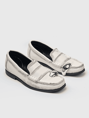 Mocasines Envejecidos Perla Y Joya Plata 