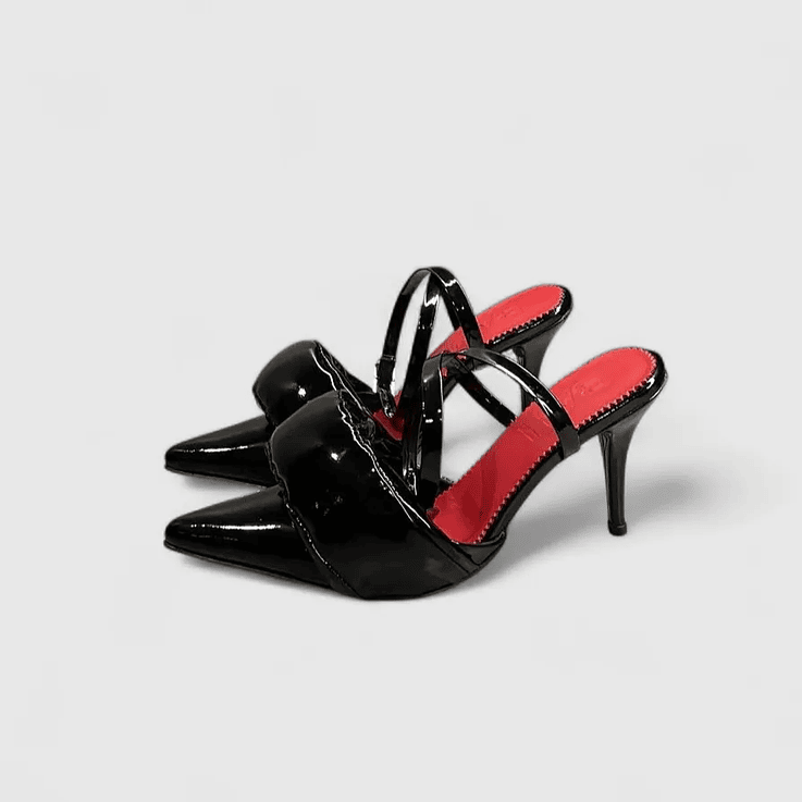 Zapatos De Tacón Strap Destalonado Negro Charol 1