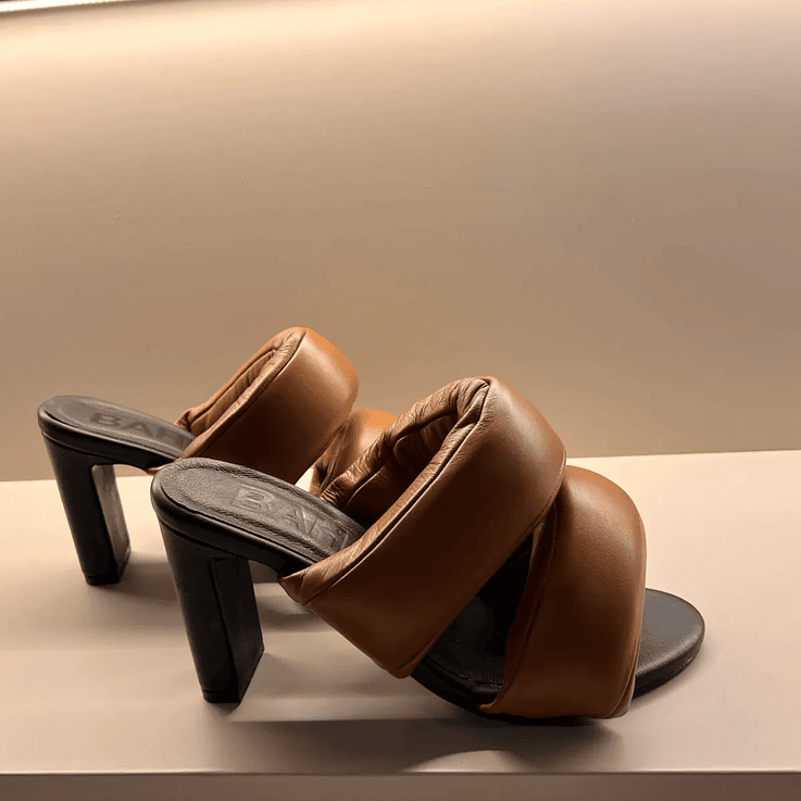 Zapatos De Tacón Destalonado En Cuero Café 5