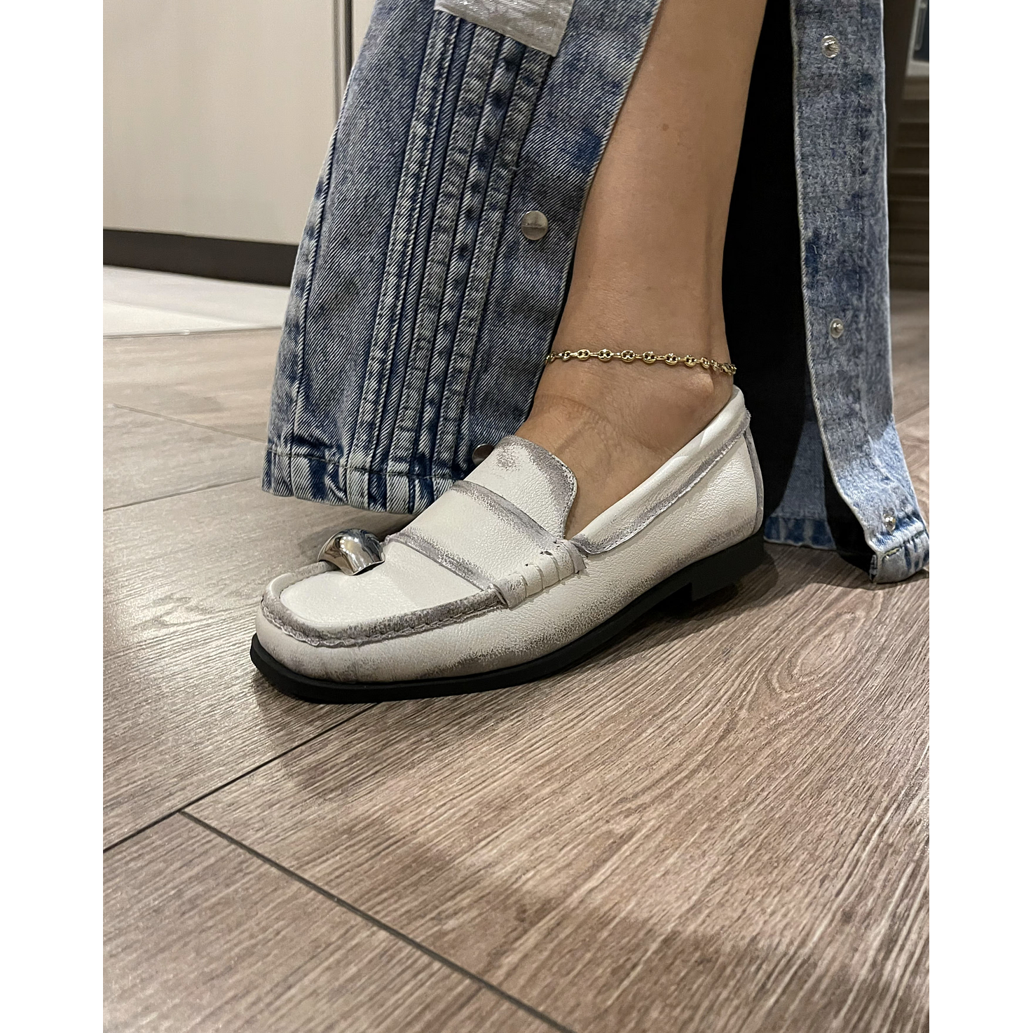 Mocasines Envejecidos Perla Y Joya Plata  3