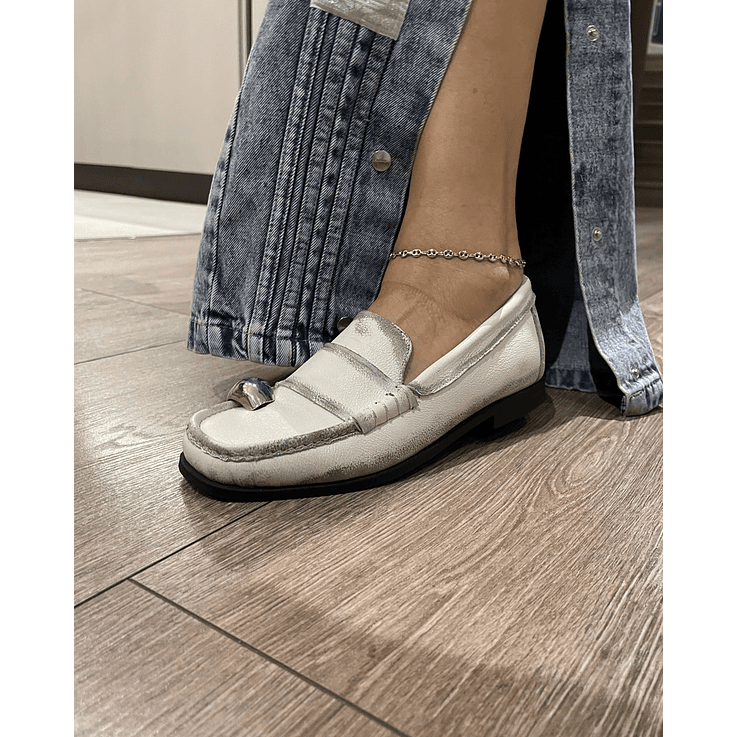 Mocasines Envejecidos Perla Y Joya Plata  3