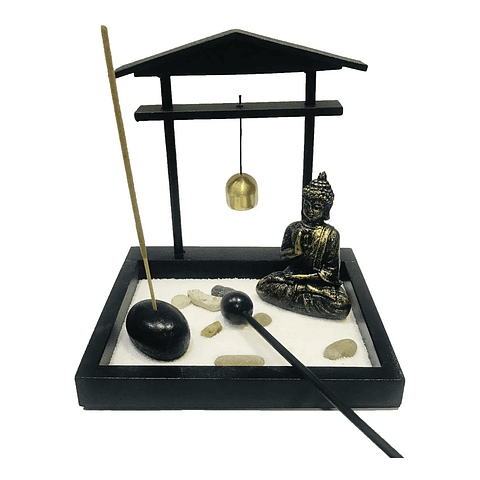 Set Mini Jardin Zen Con Campana Altar Porta Incienso Buda 