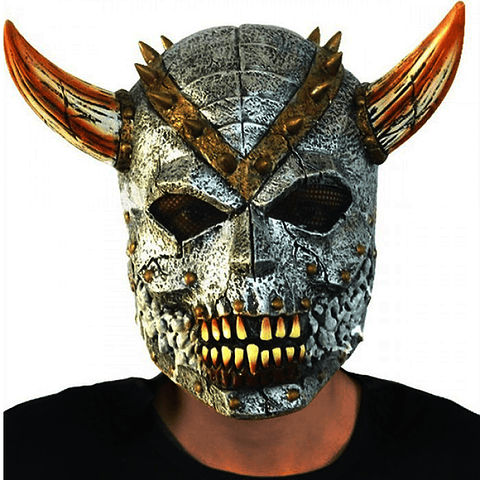 Mascara De Látex Demonio Vikingo Premium Cuernos Halloween