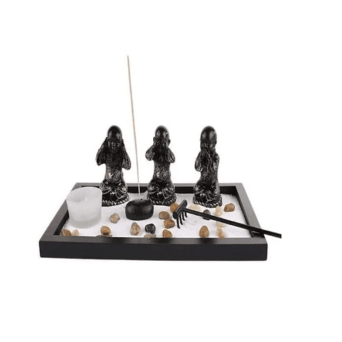 Set Mini Jardin Zen Altar Porta Incienso Vela Con 3 Budas