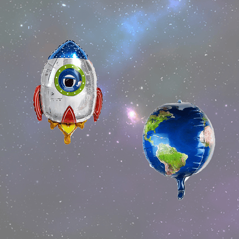 Kit 2 Globos Metalicos Espacio Universo Planeta Y Nave 