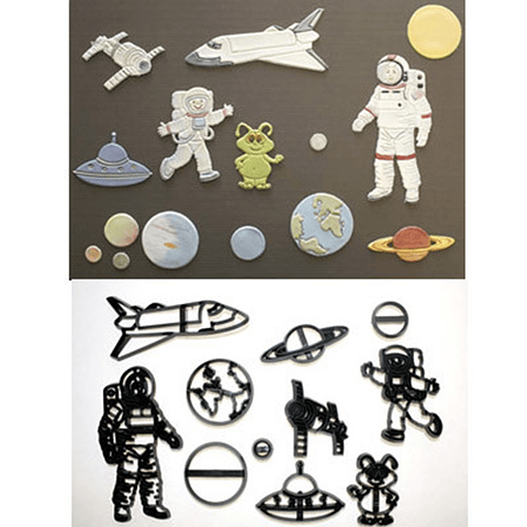 Kit Adorno Pastelero Diseños Espacial Astronautas Negro 3d