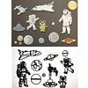 Kit Adorno Pastelero Diseños Espacial Astronautas Negro 3d