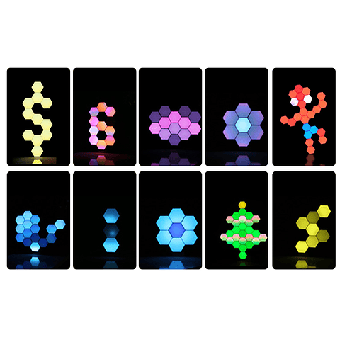 Set 6 Luces Hexagonales Función Tacto Y Control Multicolor