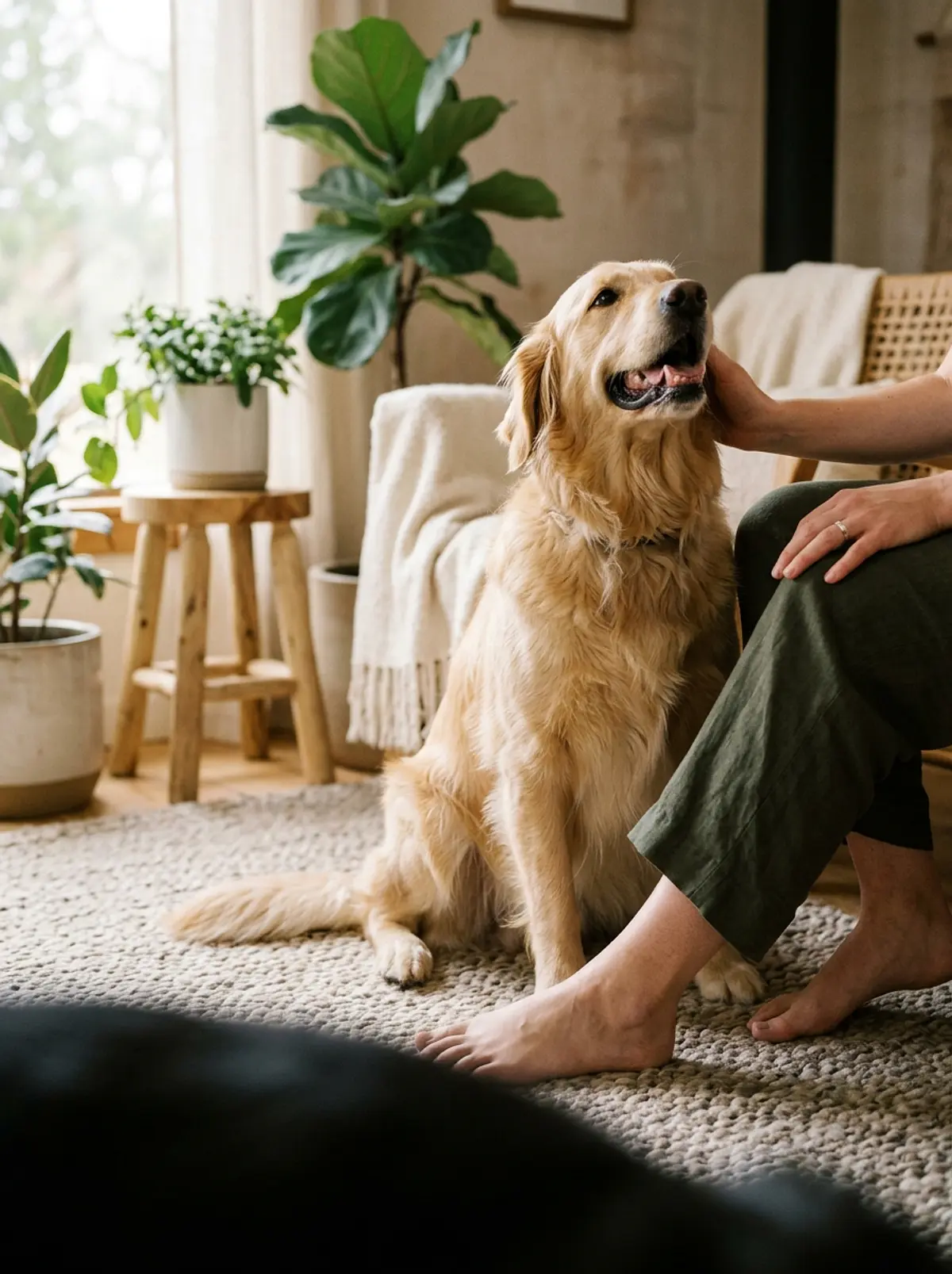 Cão com o dono em casa