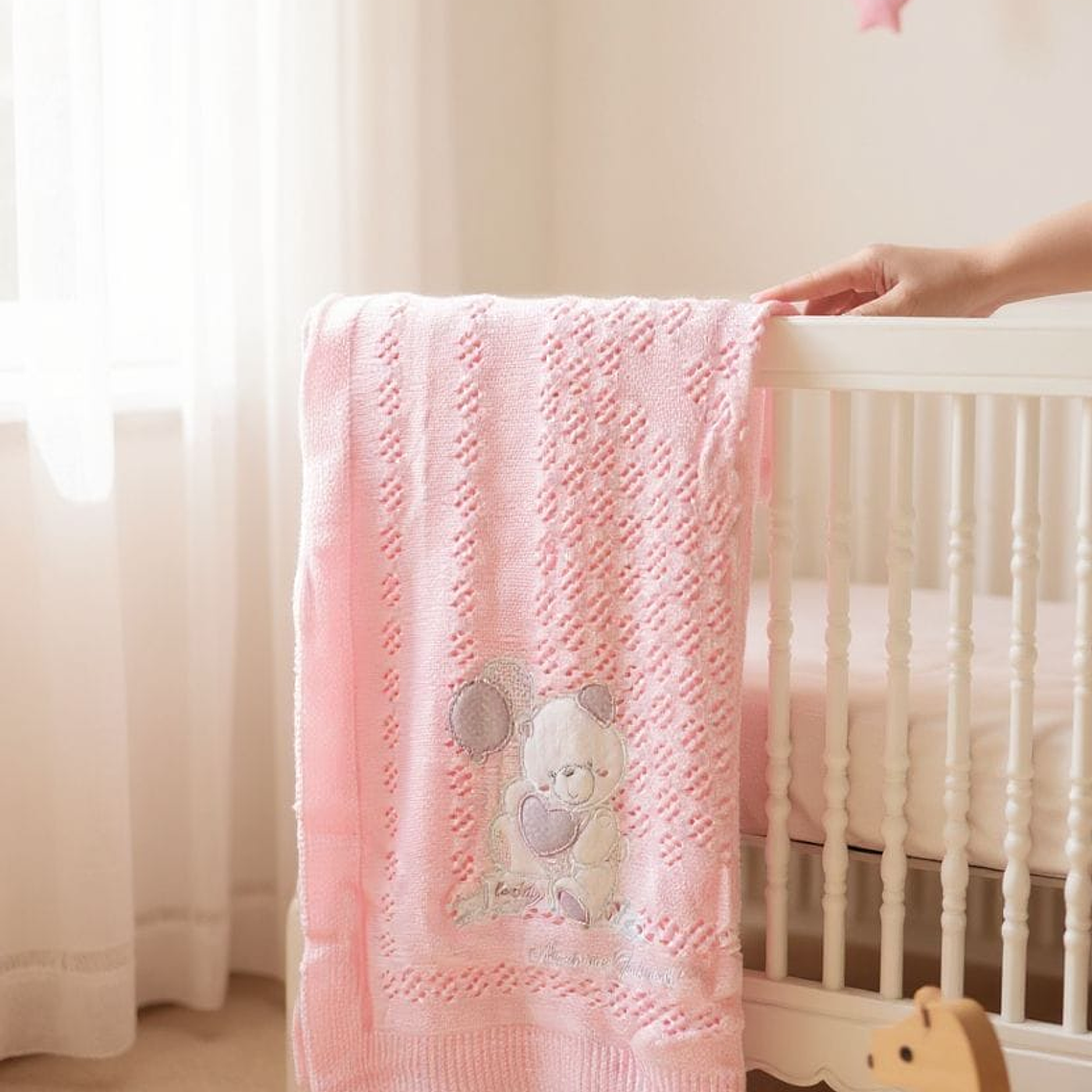 Manta Tejida Diseño Osito Bordado 3