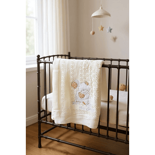 Manta Tejida Diseño Osito Bordado