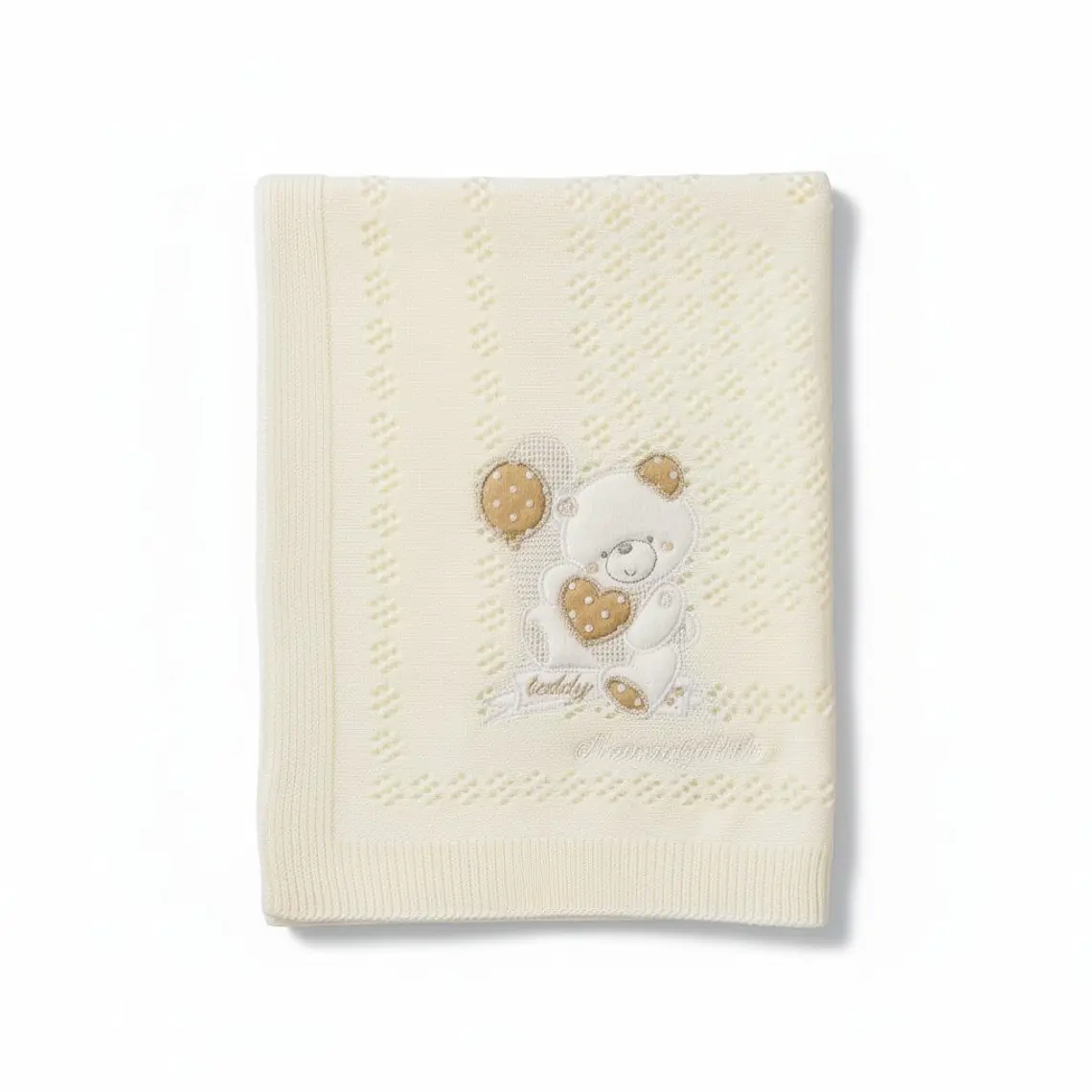 Manta Tejida Diseño Osito Bordado 2