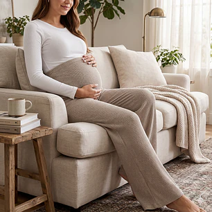 Pantalón Maternal con Pretina Ajustable Beige