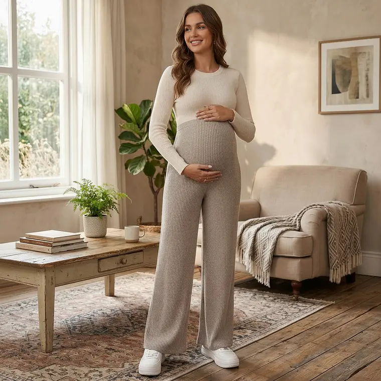 Pantalón Maternal con Pretina Ajustable Beige 1