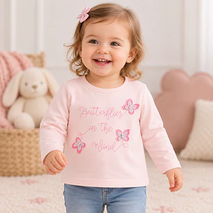 Polera Manga Larga Mariposas Rosada