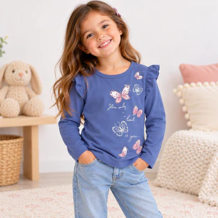 Polera Manga Larga Mariposas Lila