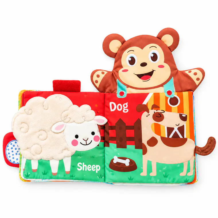 Libro Sensorial de Tela con Títere de Animalitos 3