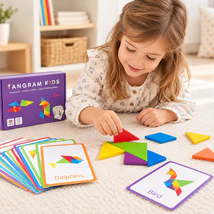 Rompecabezas Tangram de Madera con Tarjetas de Desafíos