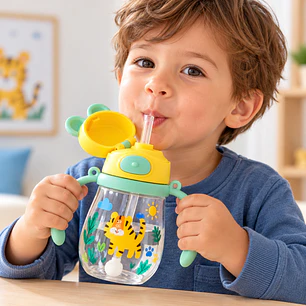 Botella de Agua Infantil con Bombilla, Asas y Correa – 250 ml