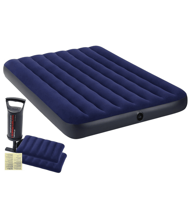 Colchón Inflable Intex Set 2 Plazas 152x203x25 Cm Classic Downy + Almohadas + Inflador