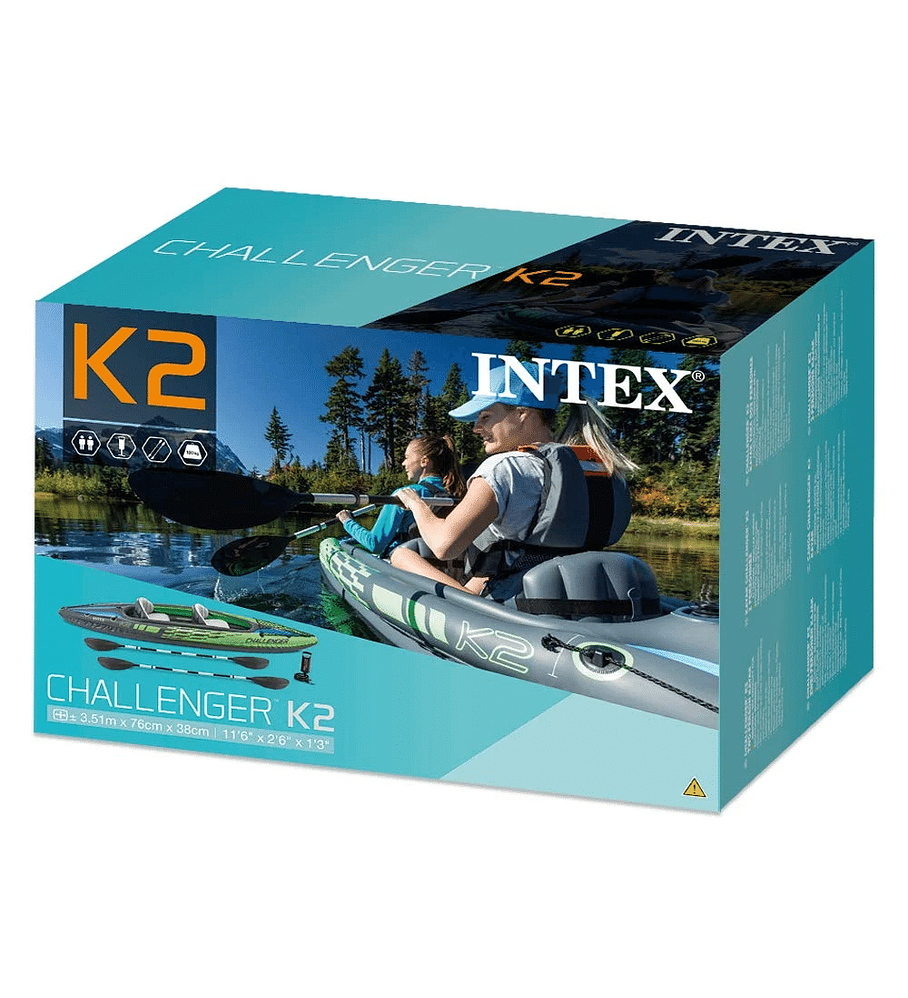 Kayak Inflable Intex Challenger K2 Set 2 Personas + Remos + Inflador Capacidad 2 Personas