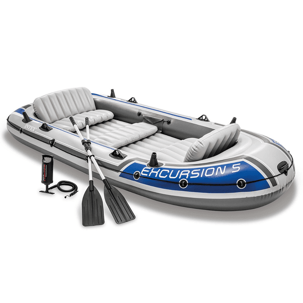 Bote Inflable Intex Excursion 5 Set + Remos + Inflador Capacidad 600 Kg