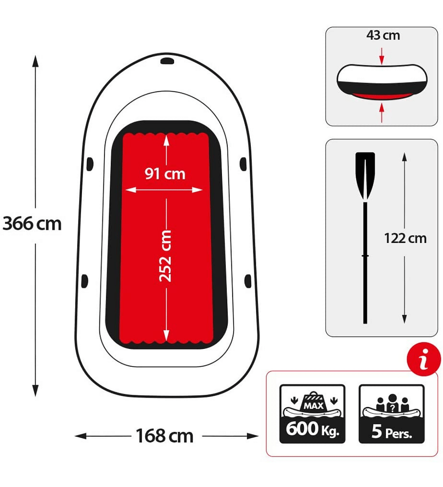 Bote Inflable Intex Excursion 5 Set + Remos + Inflador Capacidad 600 Kg