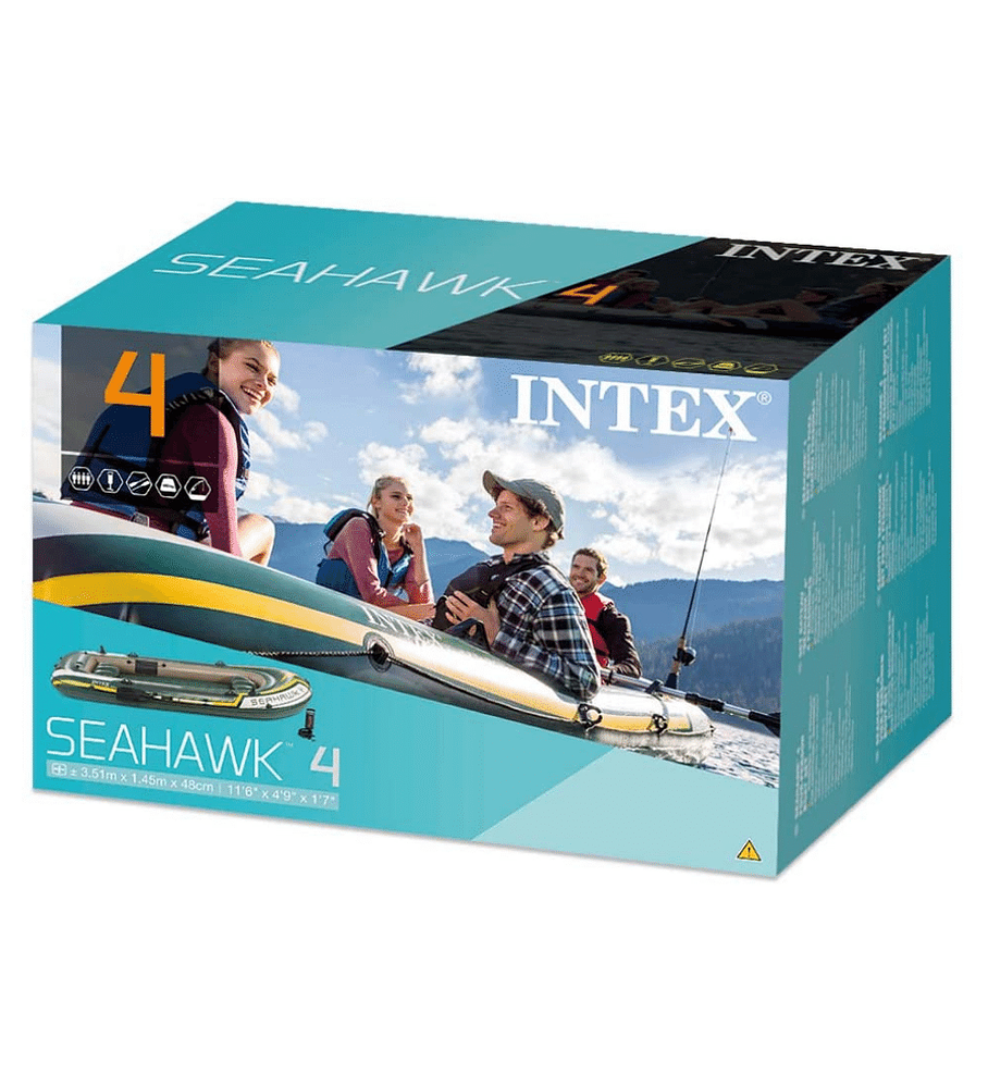 Bote Inflable Intex Seahawk 4 Set + Remos + Inflador Capacidad 480 Kg