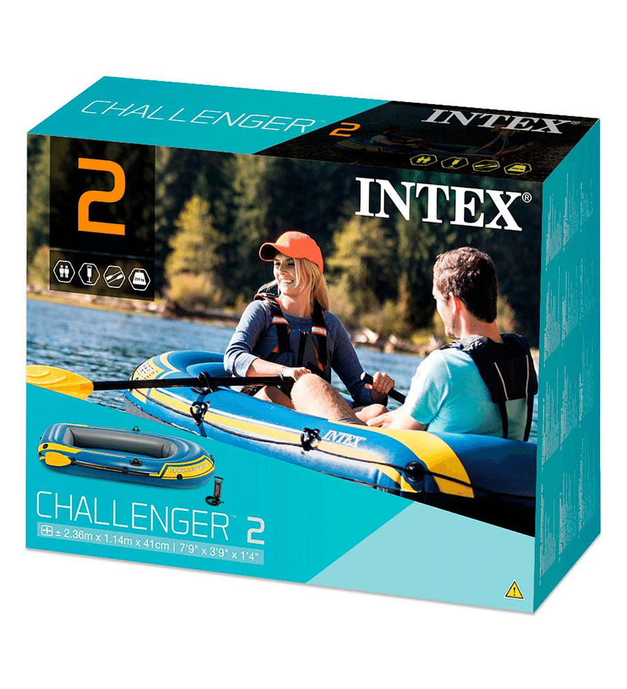 Bote Inflable Intex Challenger 2 Set + Remos + Inflador Capacidad 200 Kg