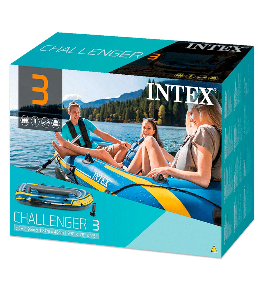 Bote Inflable Intex Challenger 3 Set + Remos + Inflador Capacidad 320 Kg