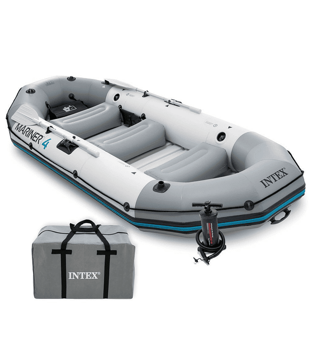 Bote Inflable Intex Mariner 4 Set + Remos + Inflador Capacidad 500 Kg