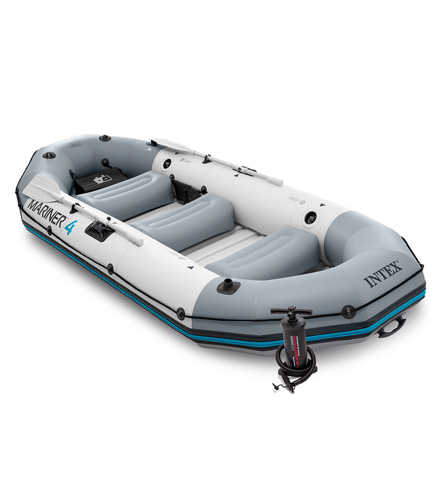 Bote Inflable Intex Mariner 4 Set + Remos + Inflador Capacidad 500 Kg